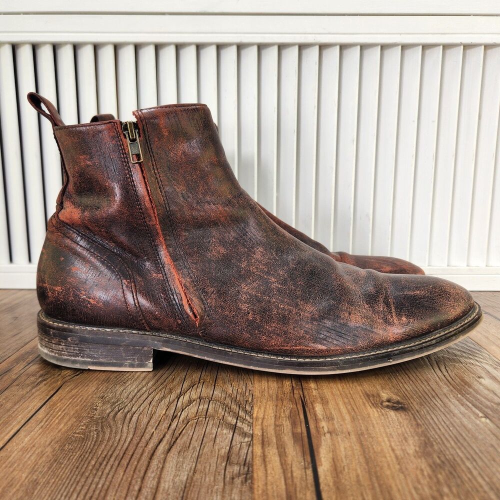 Aston Grey Helani Boots Mens Sz 13 Distressed Brown Leather Preppy Ankle Zip Up